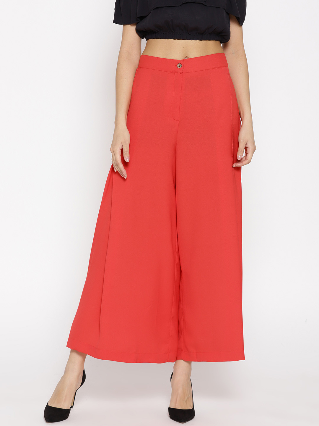 

AURELIA Women Red Wide Leg Solid Palazzos
