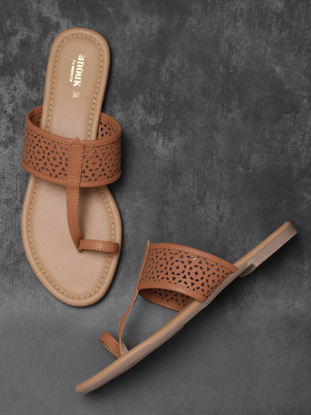 

Anouk Women Brown Solid One Toe Flats