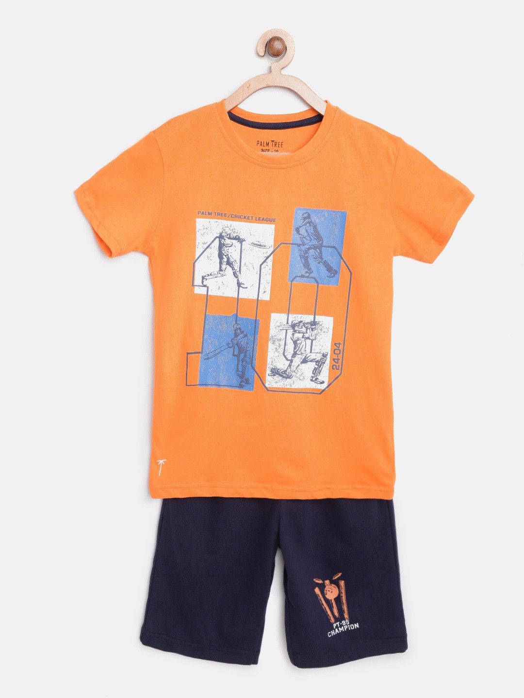 

Palm Tree Boys Orange & Navy Blue Printed T-shirt with Shorts