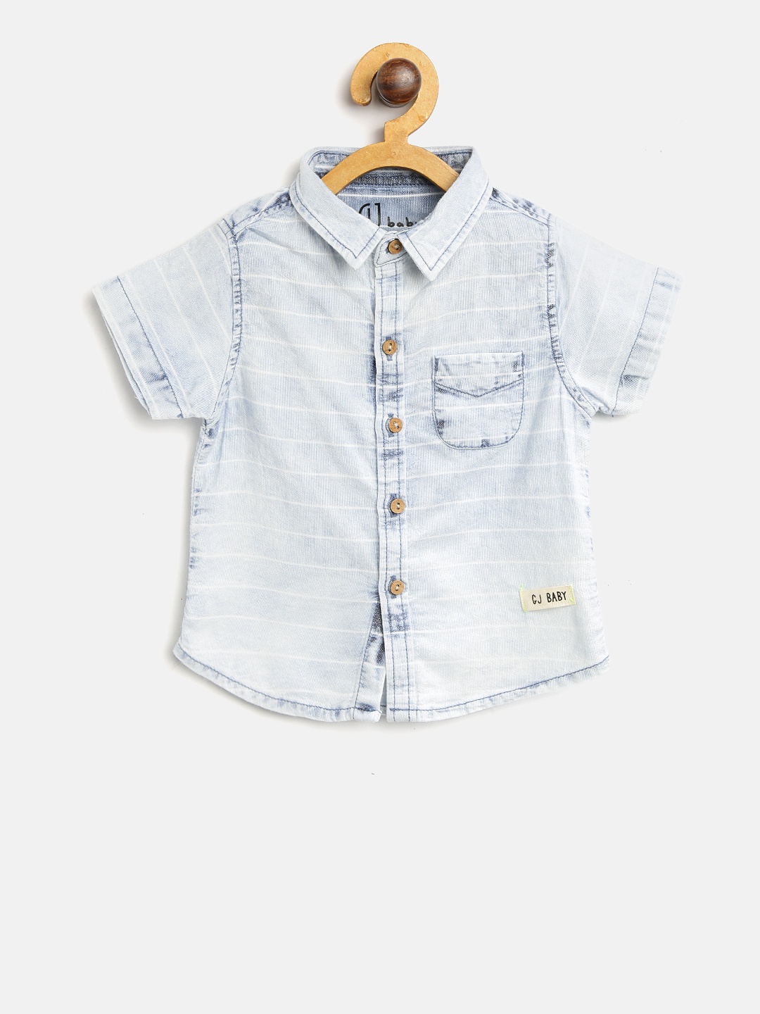 

Gini and Jony Boys Blue Chambray Regular Fit Striped Casual Shirt