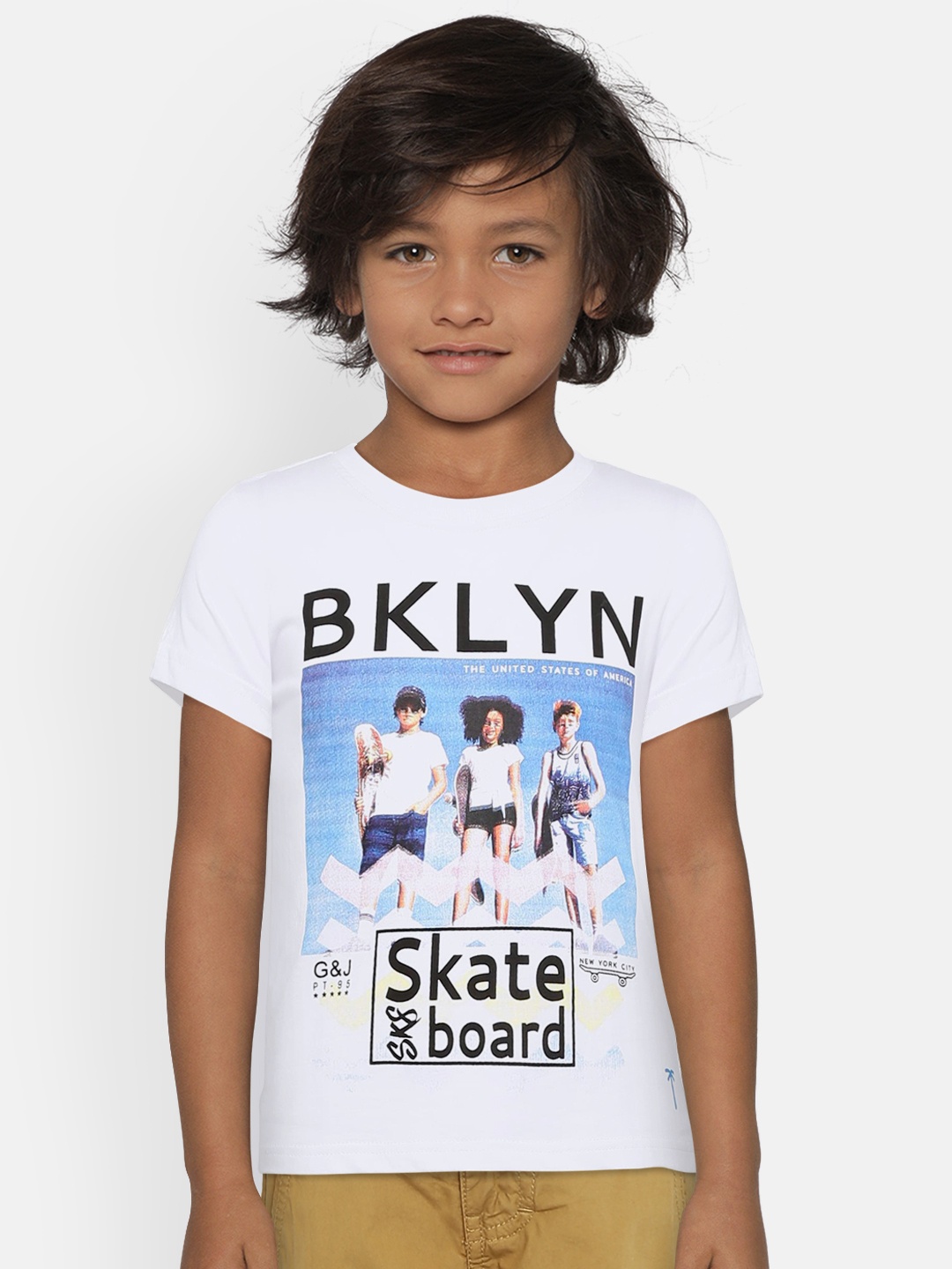 

Palm Tree Boys White Printed Round Neck T-shirt