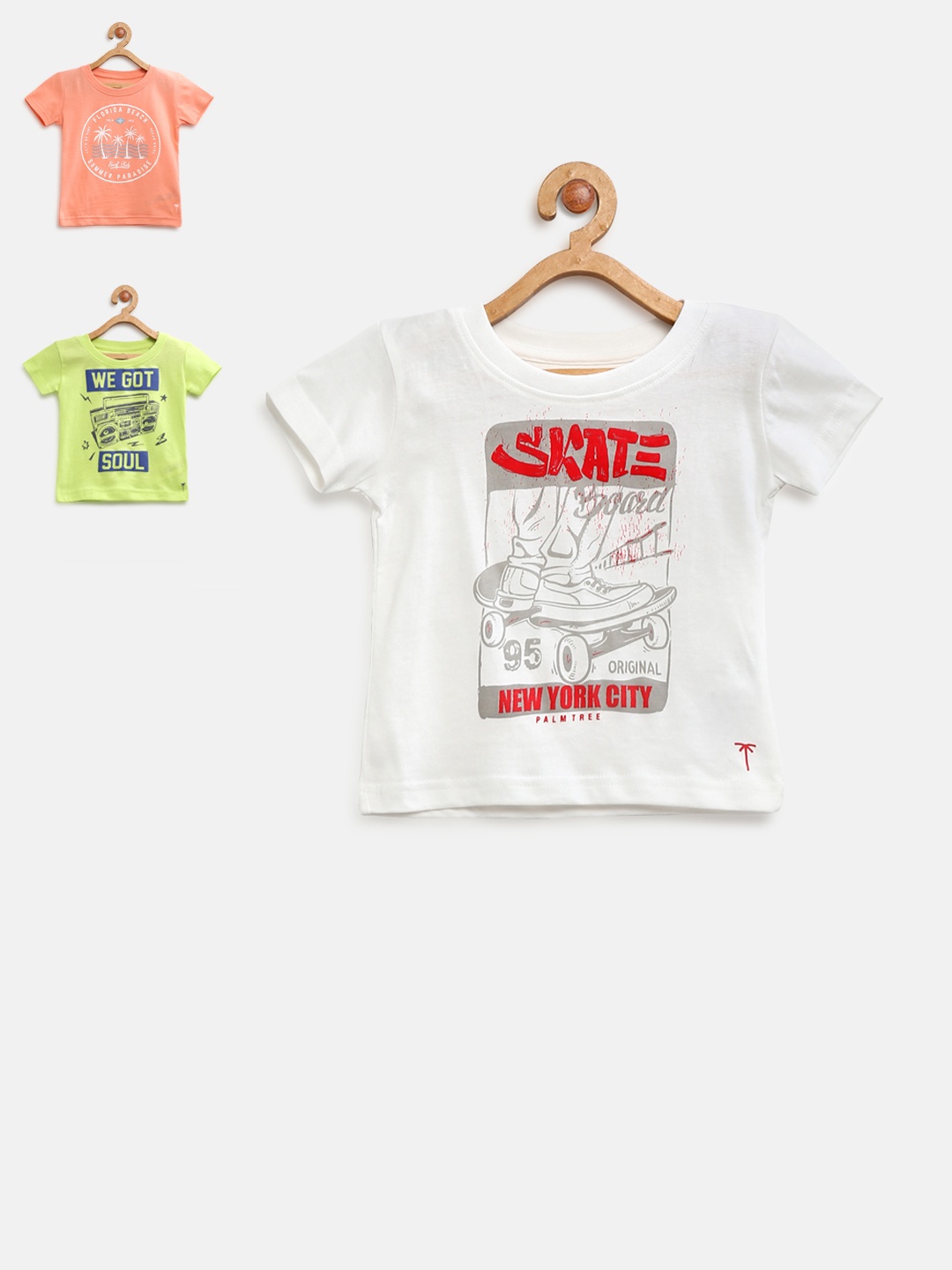 

Palm Tree Boys Pack of 3 Printed T-shirt, Off white