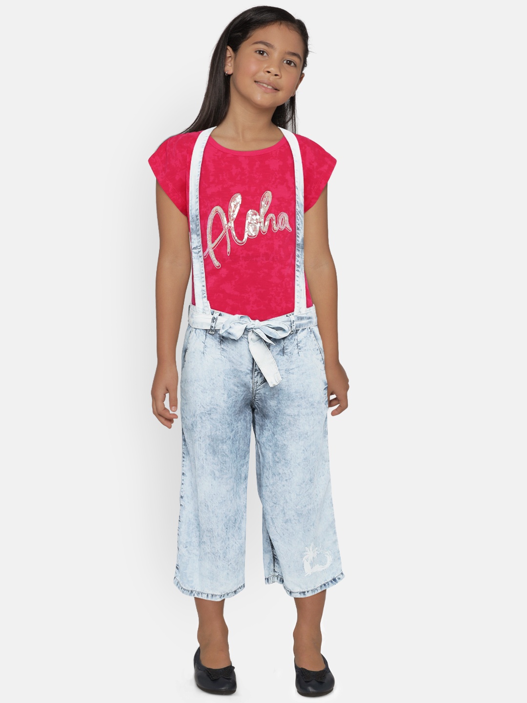 

Gini and Jony Girls Blue Solid Chambray Regular Fit Capris