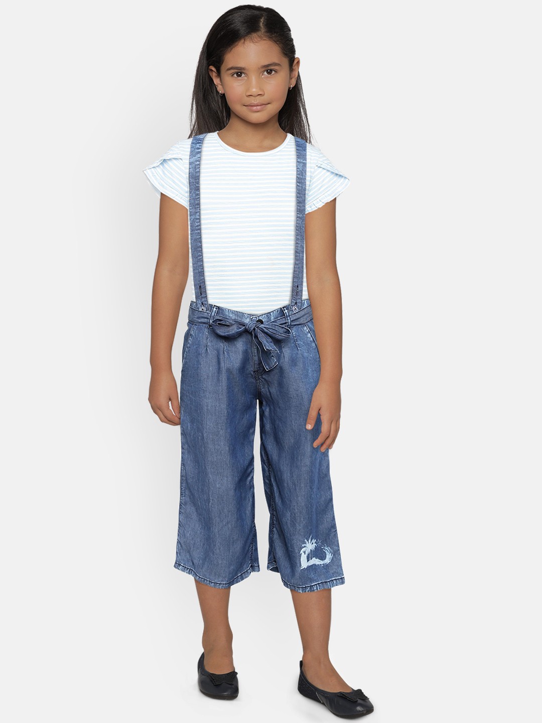 

Gini and Jony Girls Blue Solid Chambray Regular Fit Capris