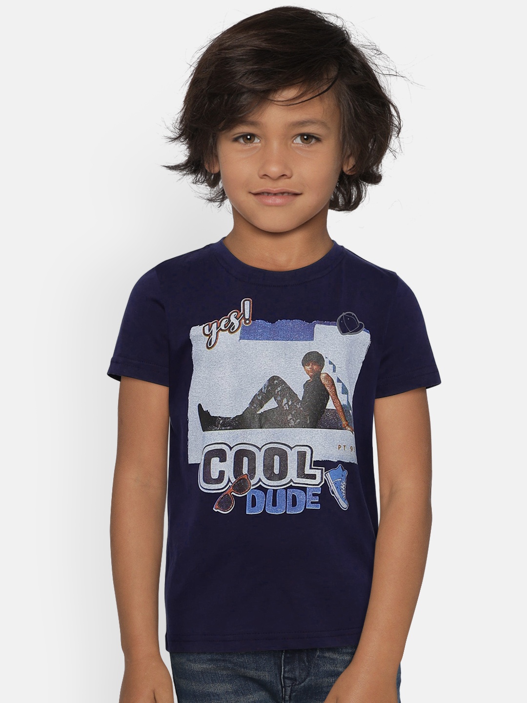 

Palm Tree Boys Navy Blue Printed Round Neck T-shirt