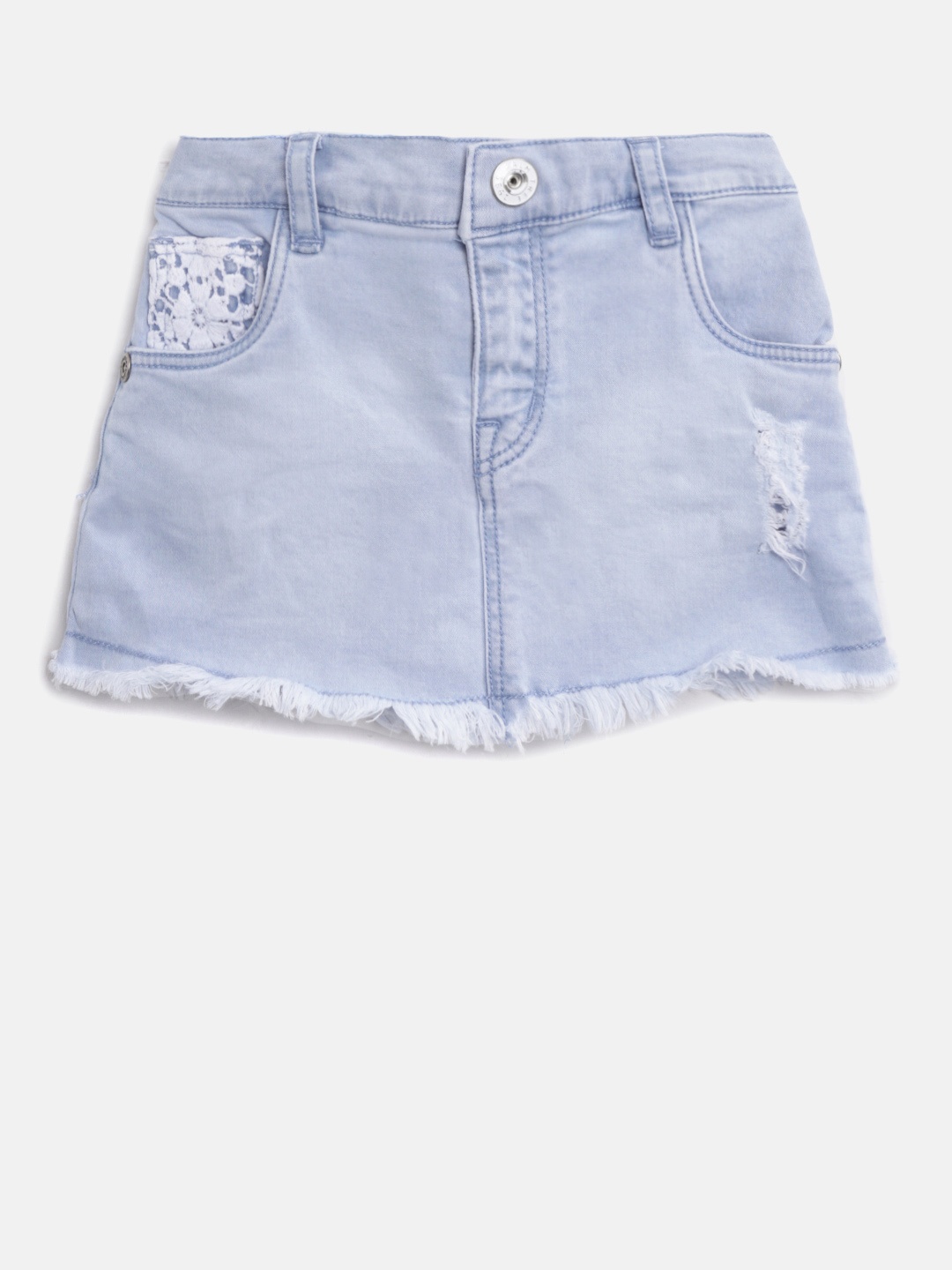 

Palm Tree Girls Blue Washed Ripped Denim A-Line Skirt