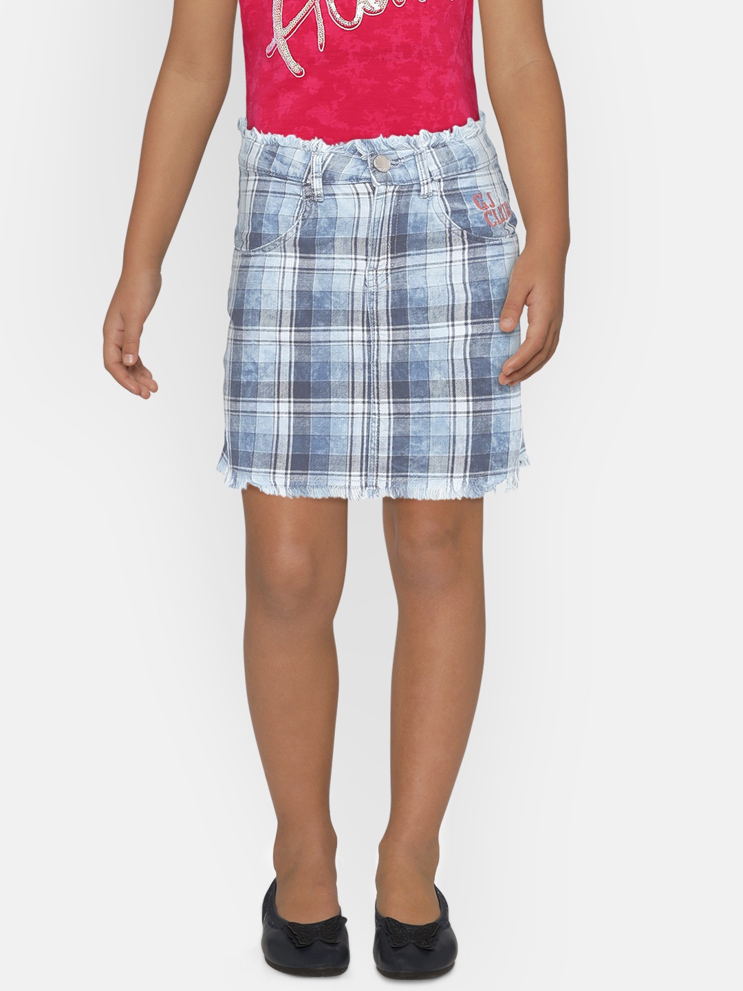 

Gini and Jony Girls Blue Checked Straight Pure Cotton Skirt