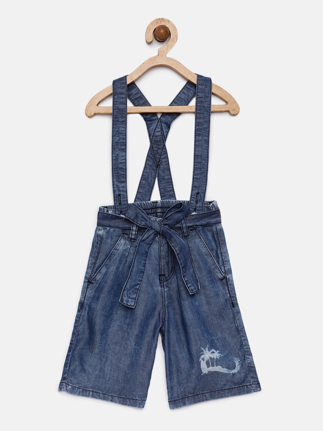 

Gini and Jony Girls Blue Solid Cullotes With Suspender & Belt