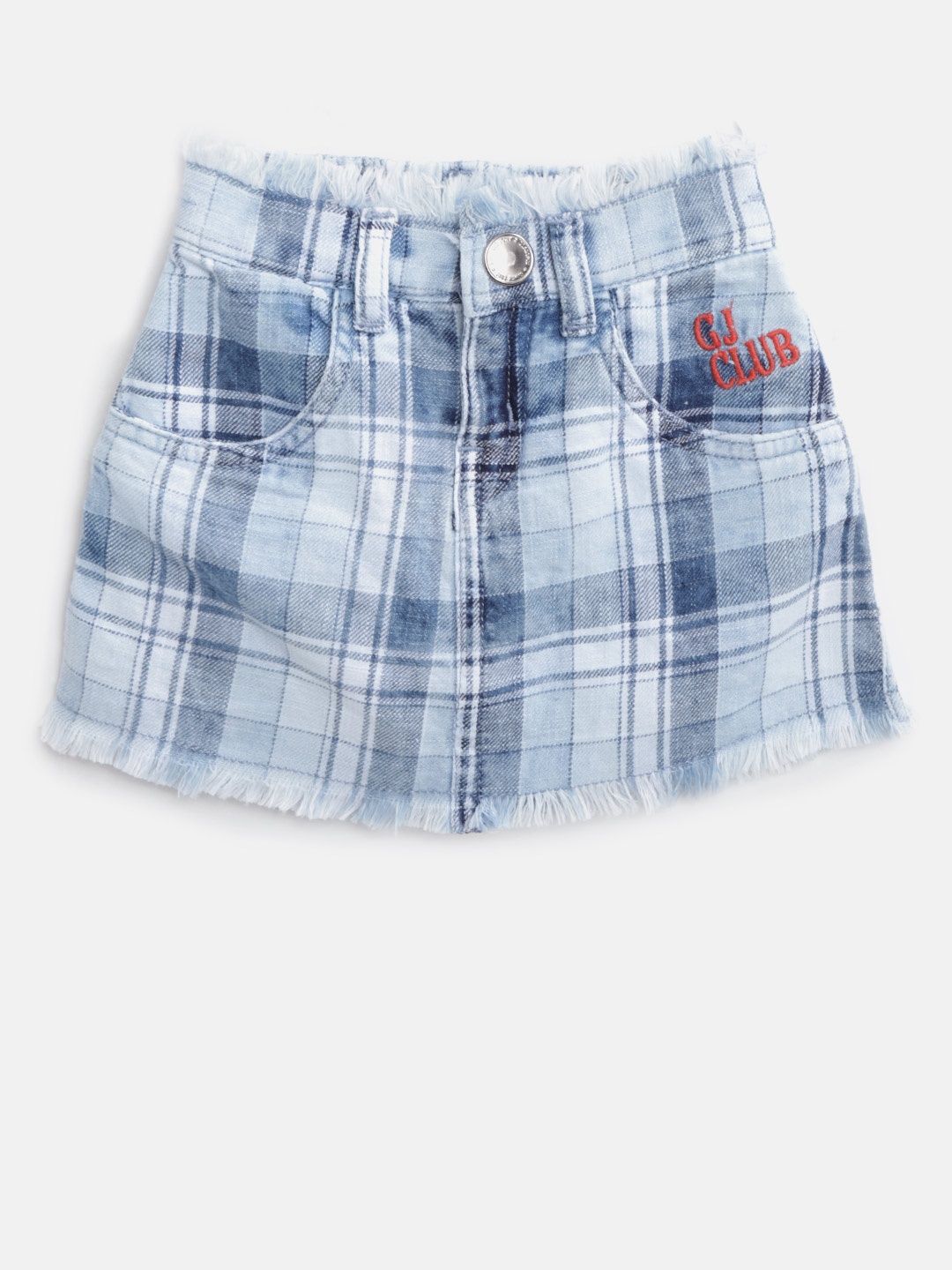 

Gini and Jony Girls Blue Checked Denim A-Line Pure Cotton Skirt