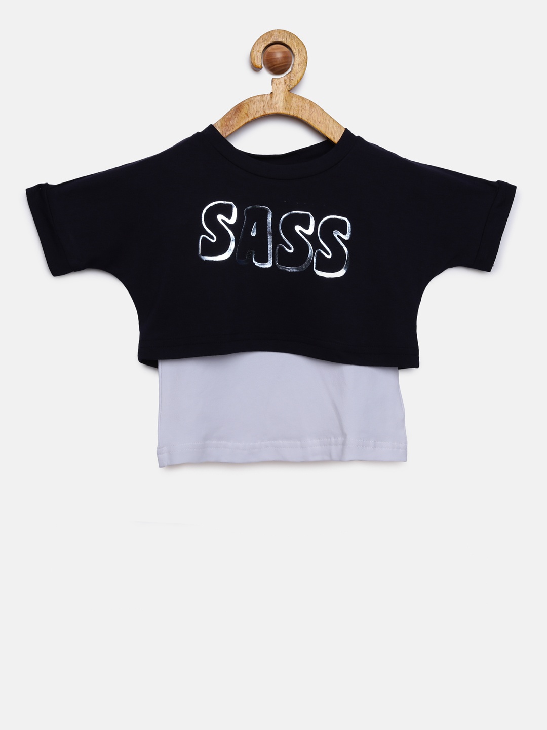 

Palm Tree Girls Black Printed Crop Top With White Camisole