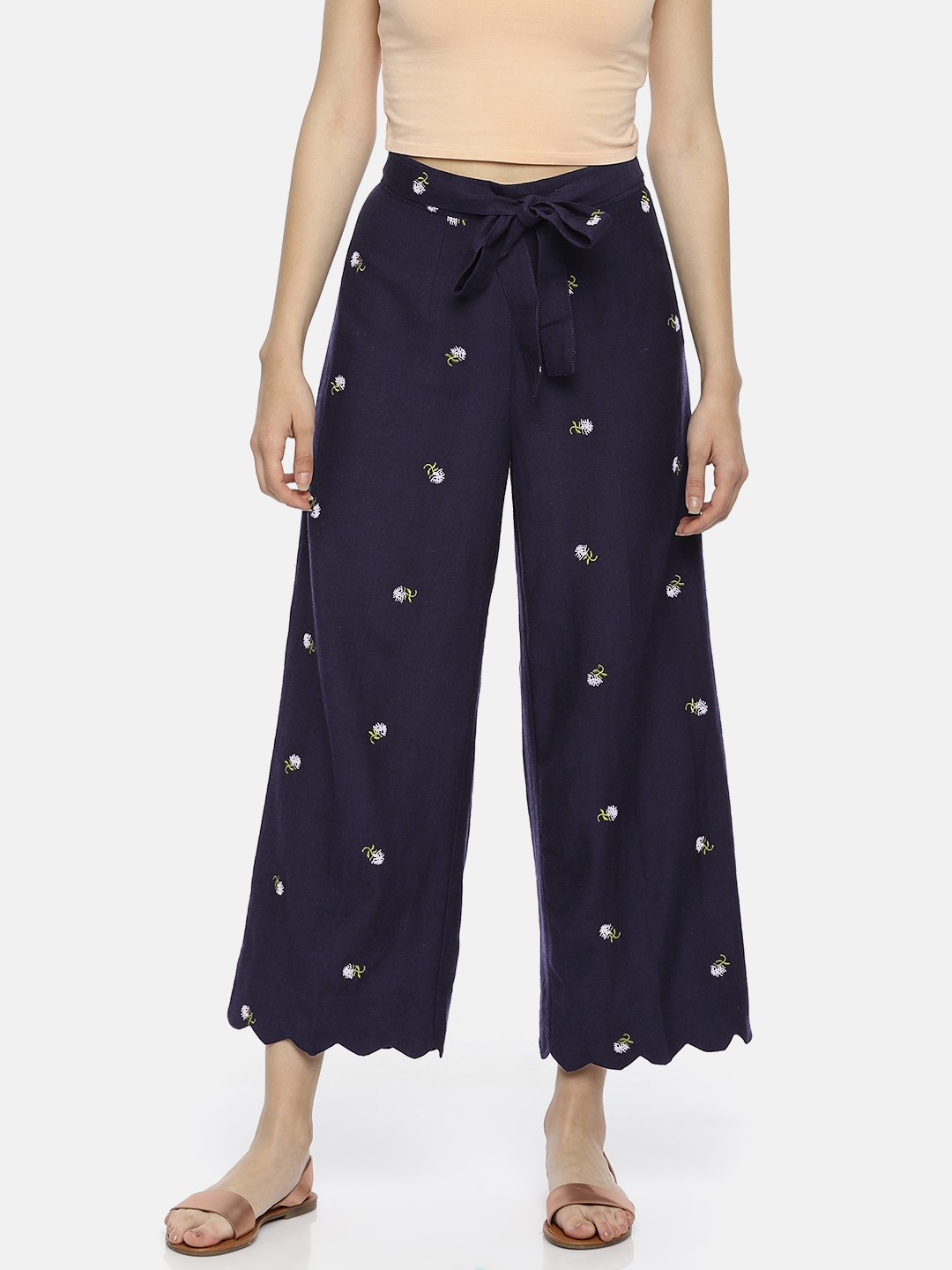 

CODE by Lifestyle Women Navy Blue Regular Fit Embroidered Culottes