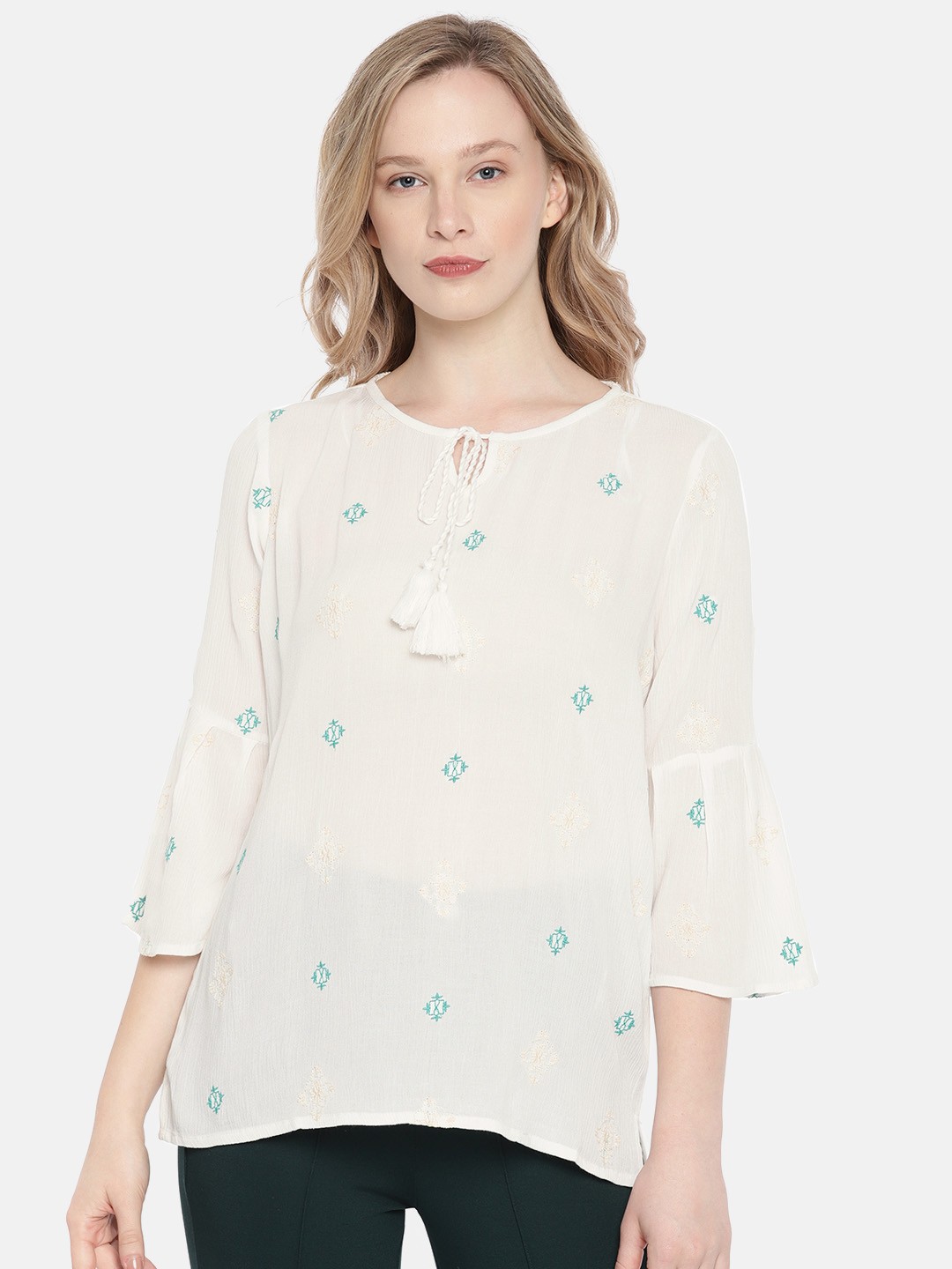 

Fame Forever by Lifestyle Women White Embroidered Longline Top