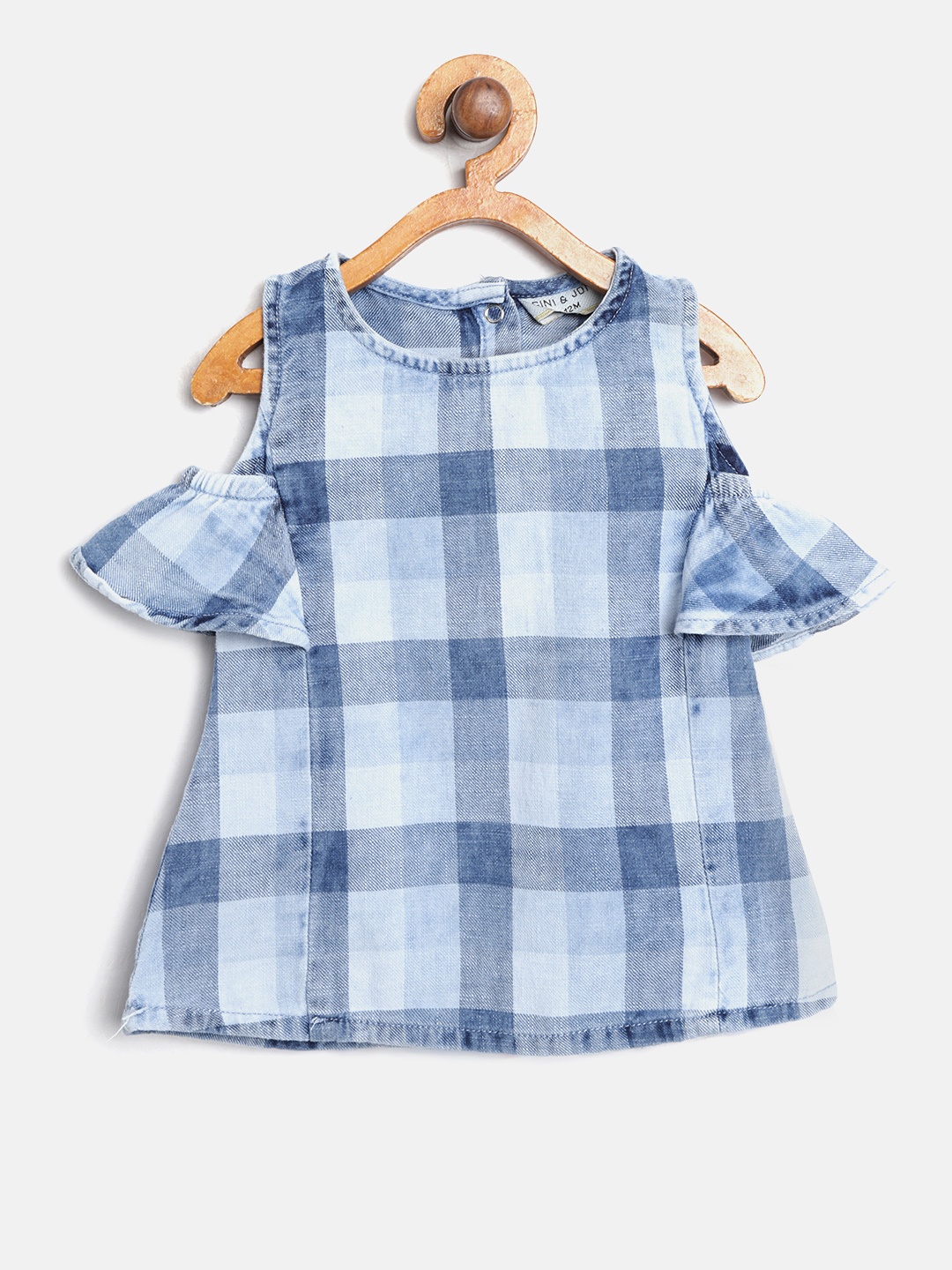 

Gini and Jony Girls Blue Checked Cold-Shoulder A-Line Dress