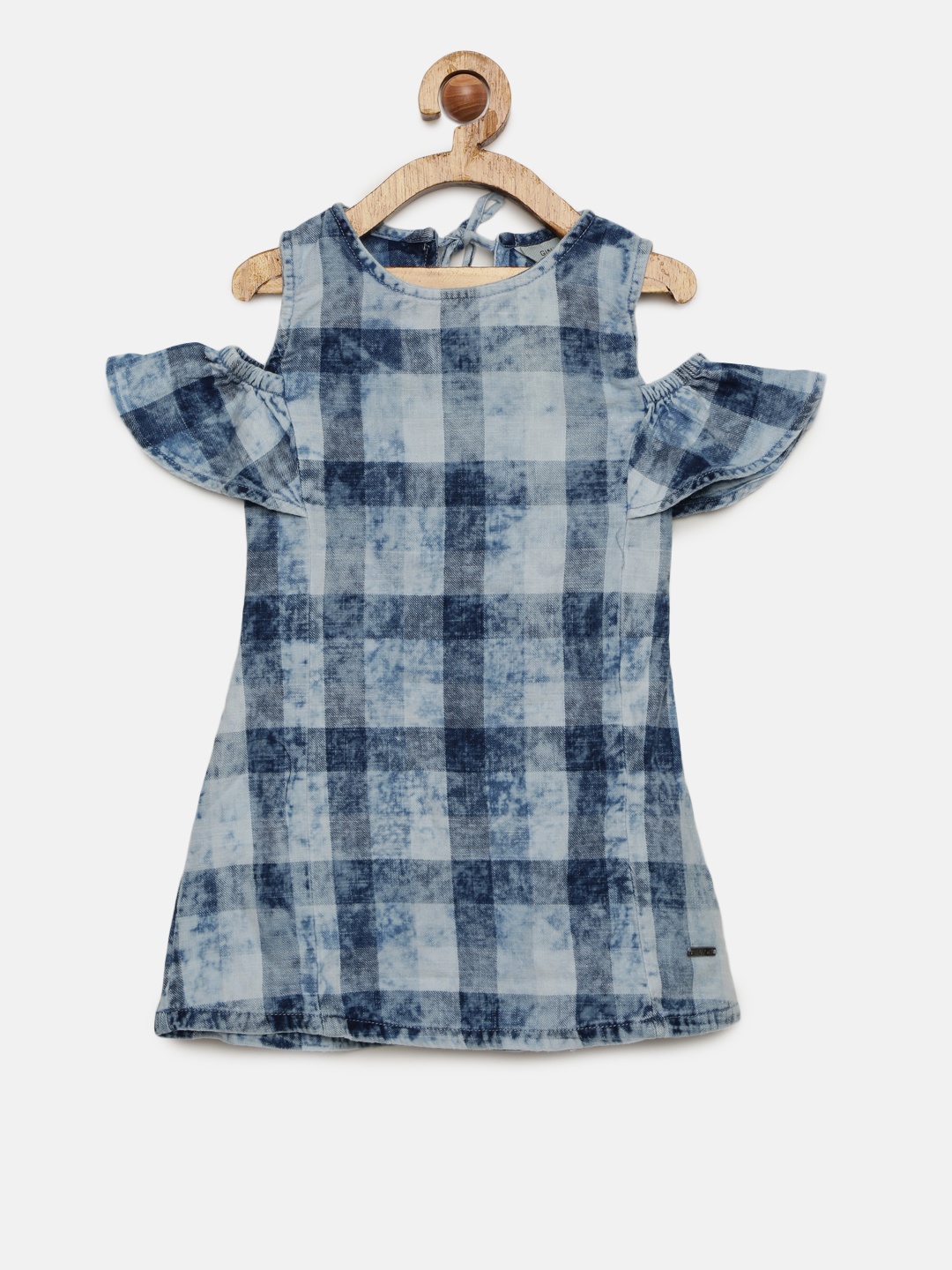 

Gini and Jony Girls Blue Checked A-Line Dress with a Ponytail Holder