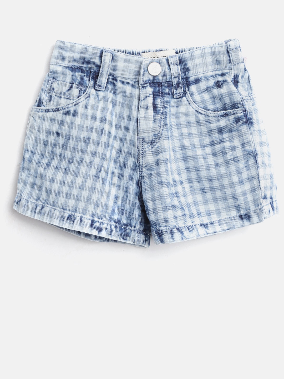 

Gini and Jony Girls Blue Checked Regular Fit Chambray Shorts