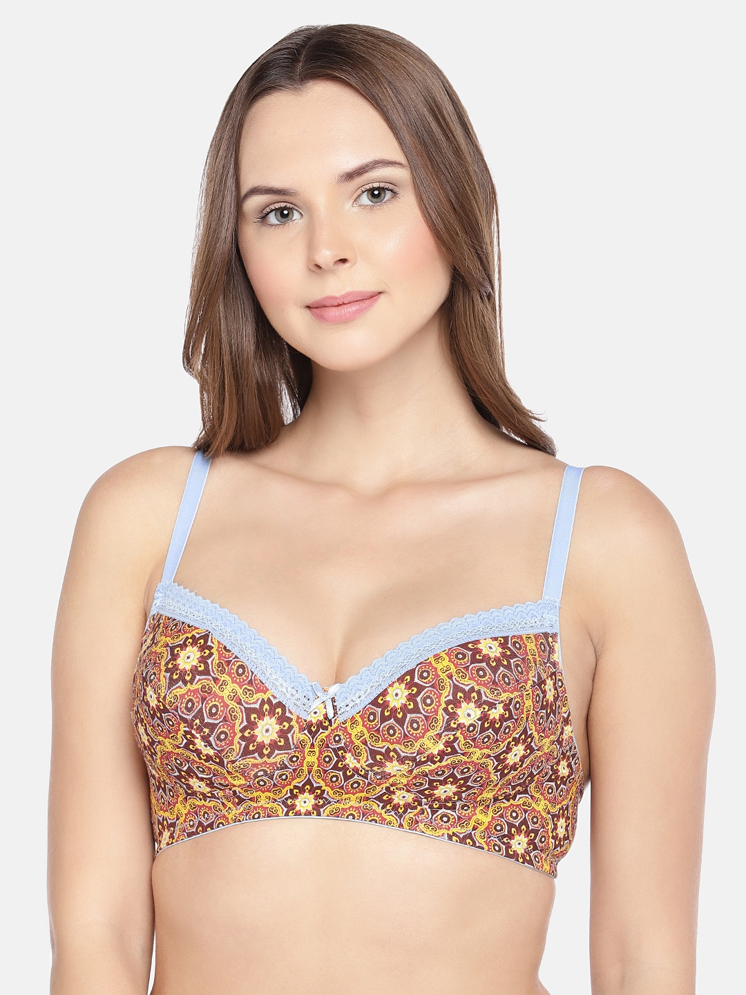 

Inner Sense Organic Cotton Antimicrobial Sustainable Lightly Padded Lace Touch Bra (Red Print) ISB003