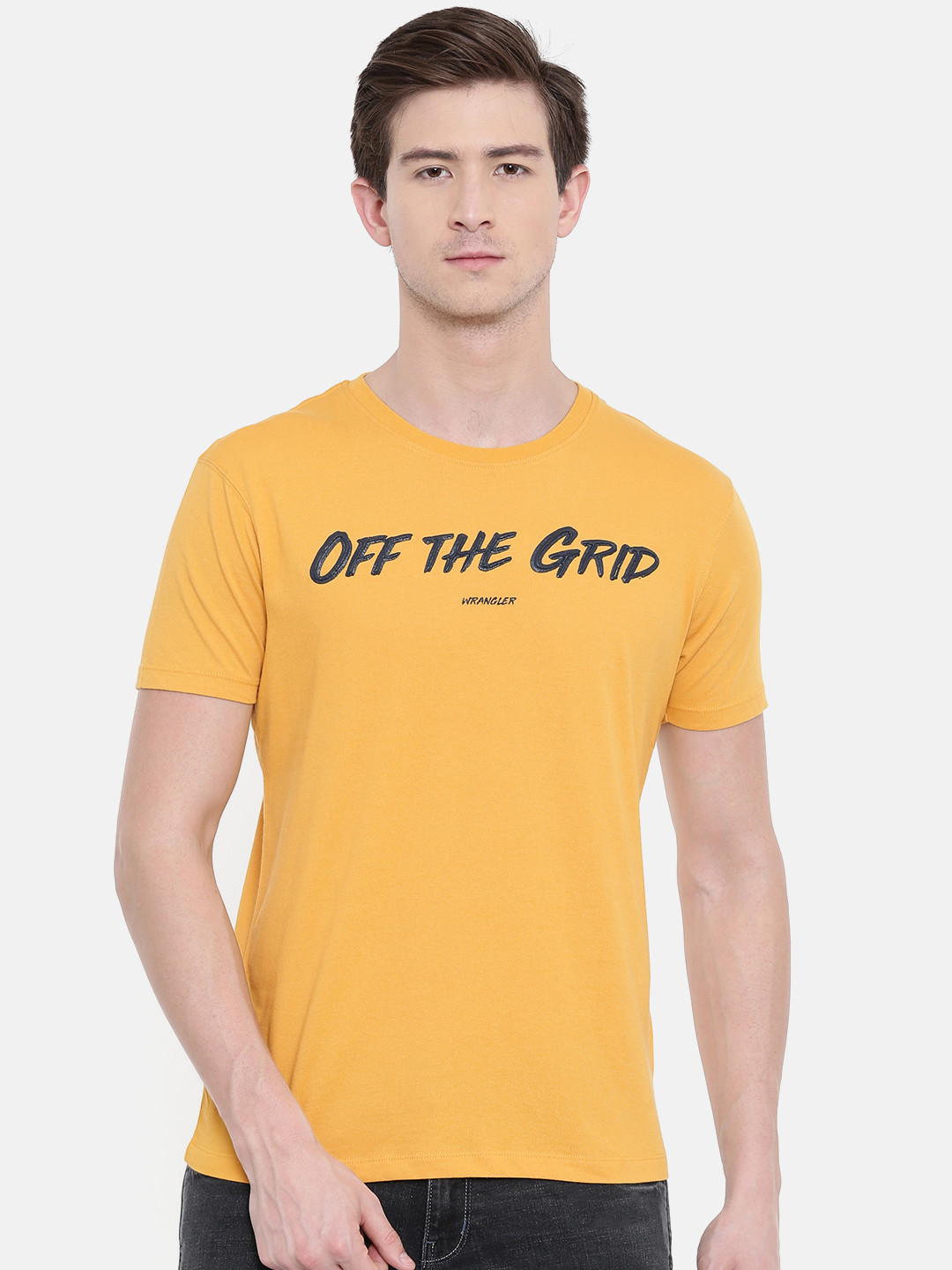 

Wrangler Men Mustard Yellow Printed Round Neck T-shirt