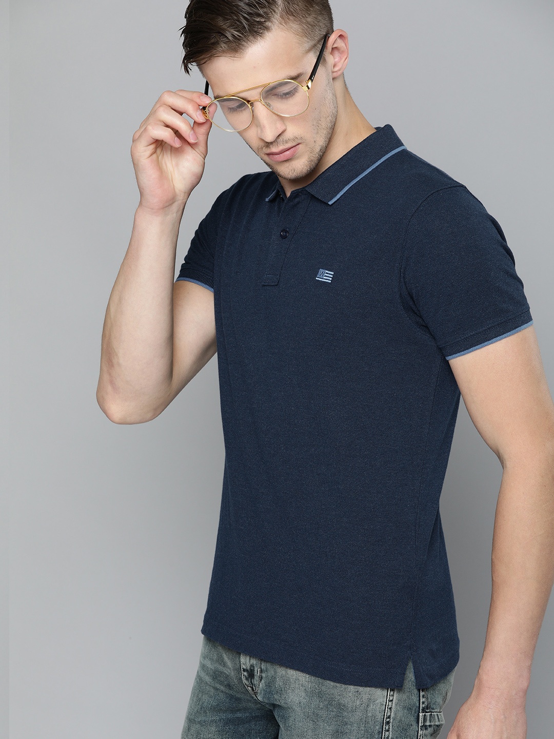 

Wrangler Men Navy Blue Solid Polo Collar T-shirt