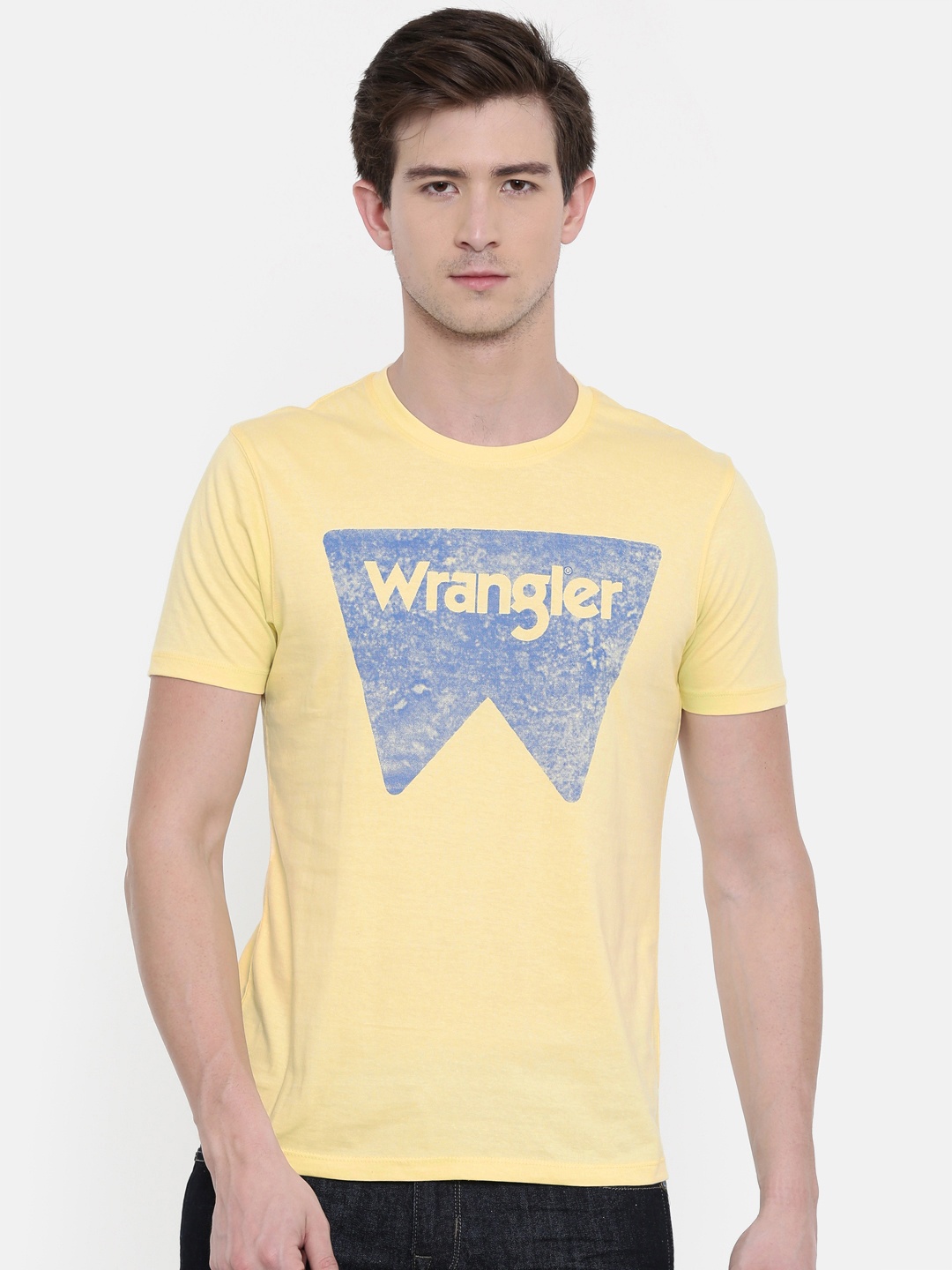 

Wrangler Men Yellow Printed Round Neck Pure Cotton T-shirt