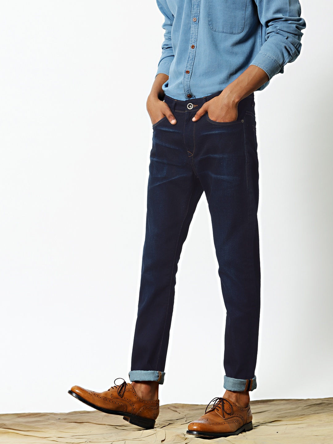 

Mr Bowerbird Men Navy Blue Regular Fit Mid-Rise Clean Look Stretchable Jeans