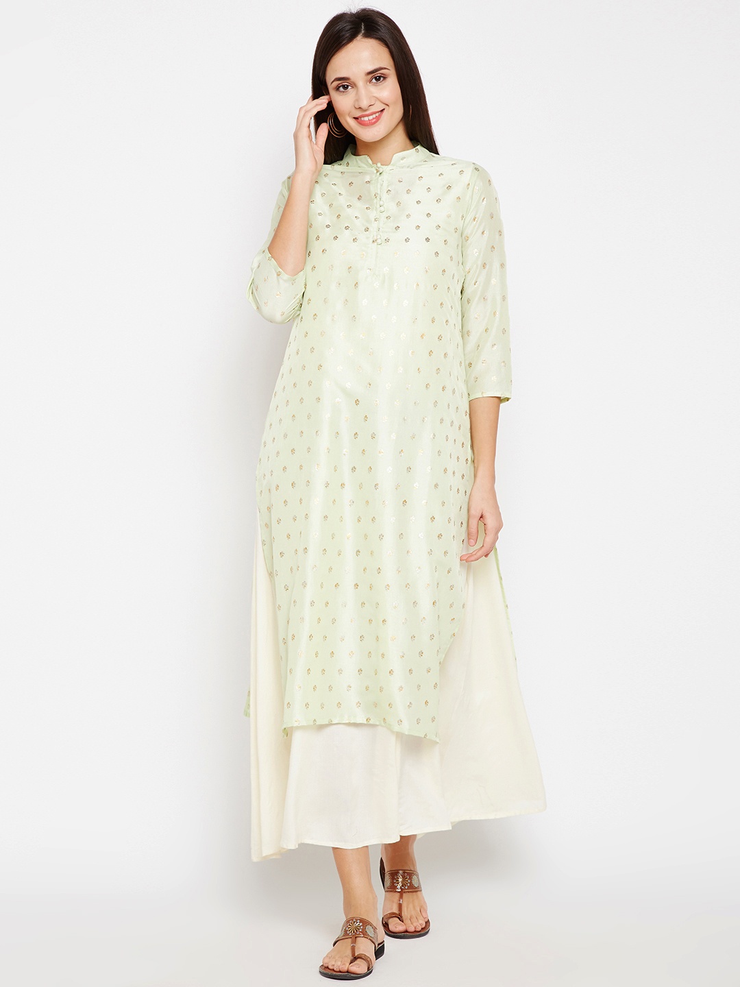

Be Indi Women Green Solid Maxi Dress