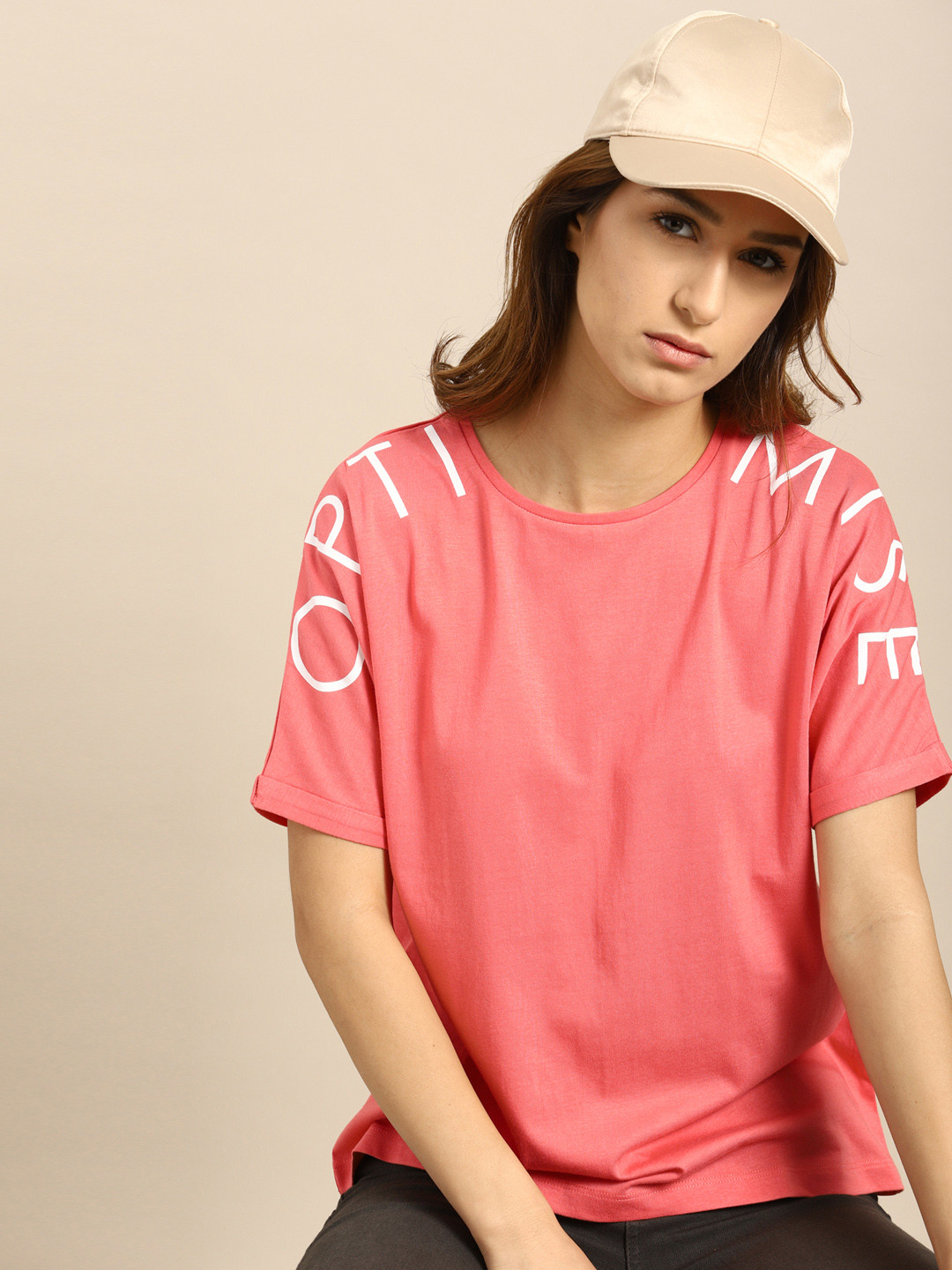

ether Women Pink Solid Round Neck Pure Cotton T-shirt