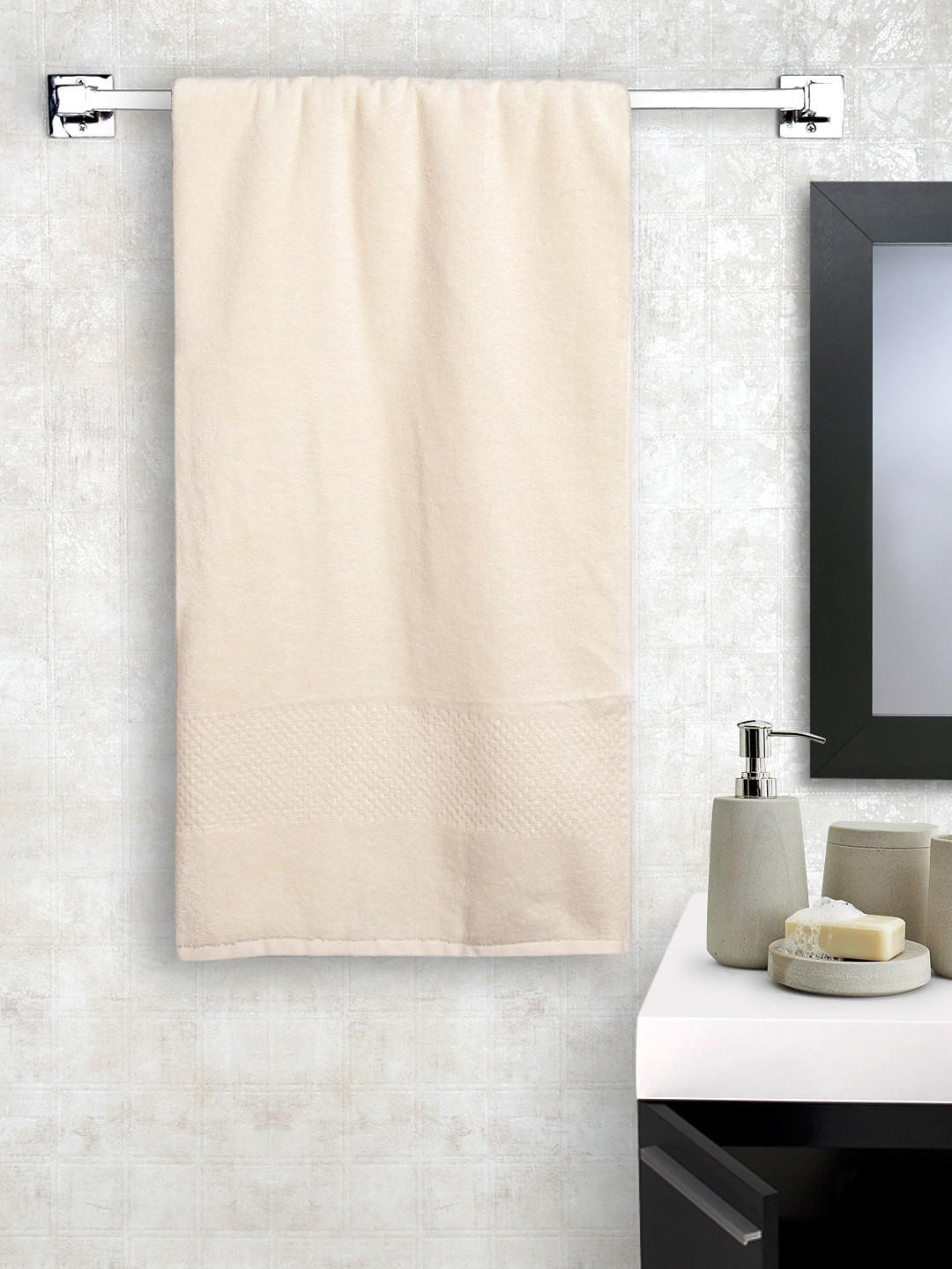 

SPACES Unisex Cream-Coloured Solid Swift Dry Cotton 450 GSM Bath Towel