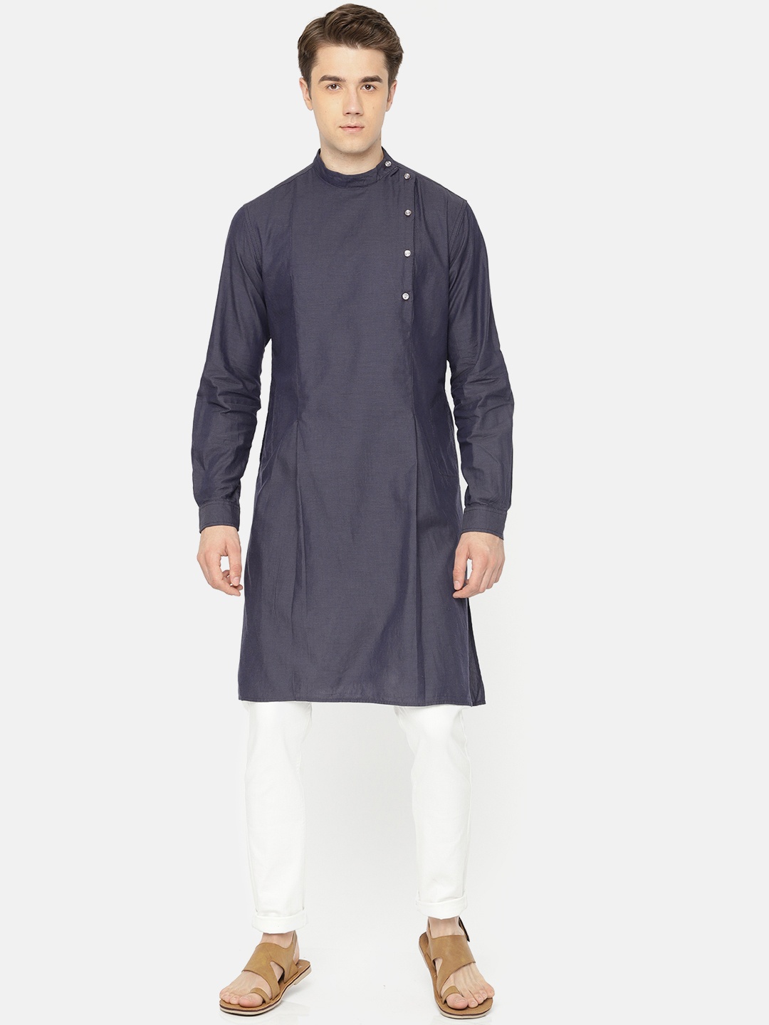 

Freehand Men Grey Solid Straight Kurta