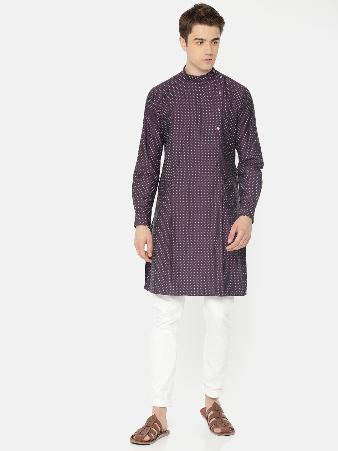 

Freehand Men Burgundy Printed Straight Kurta
