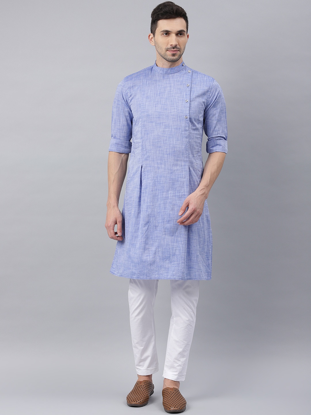 

Freehand Men Blue Solid Straight Kurta