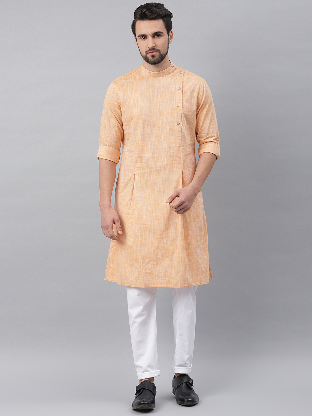 

Freehand Men Peach-Coloured Solid Straight Kurta