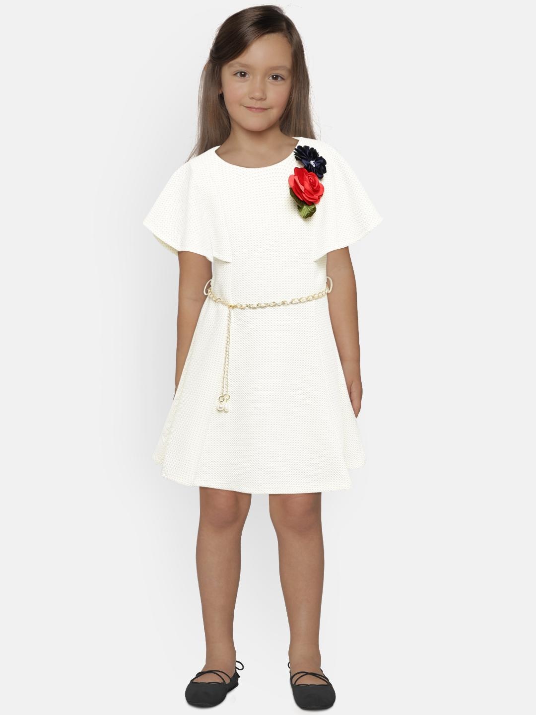 

Peppermint Girls Cream-Coloured Self Design A-Line Dress With Belt