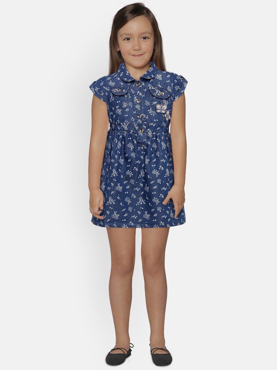 

Peppermint Girls Navy Blue Printed Fit and Flare Dress
