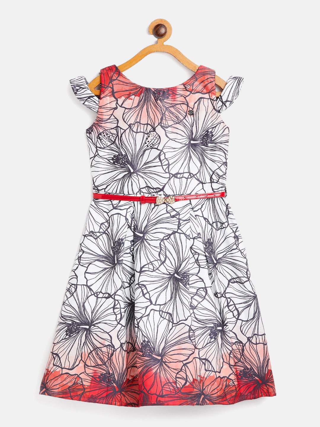 

Peppermint Girls Off-White & Orange Printed Fit & Flare Dress