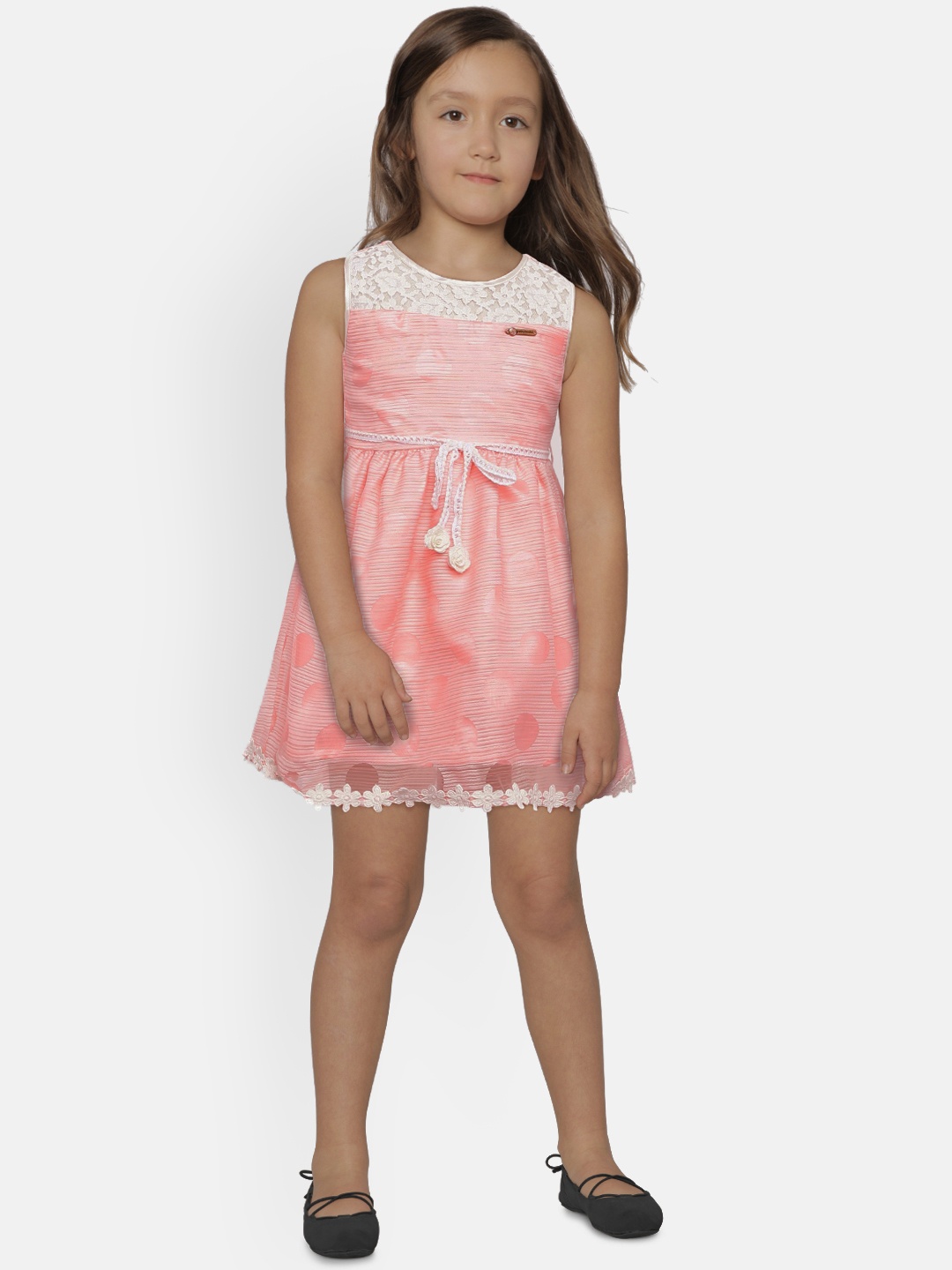 

Peppermint Girls Peach-Coloured Printed Fit and Flare Dress