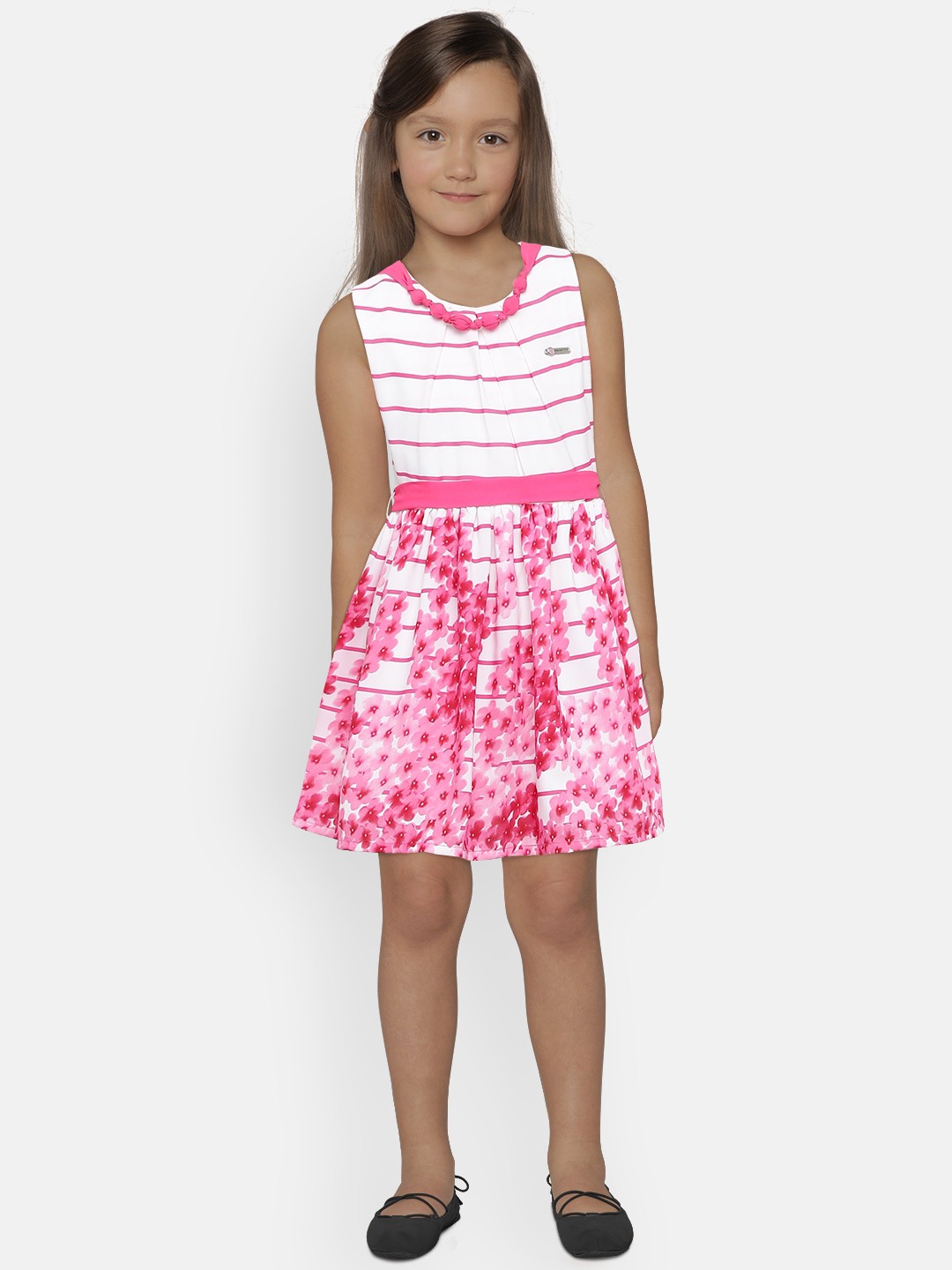 

Peppermint Girls White Printed Fit and Flare Dress