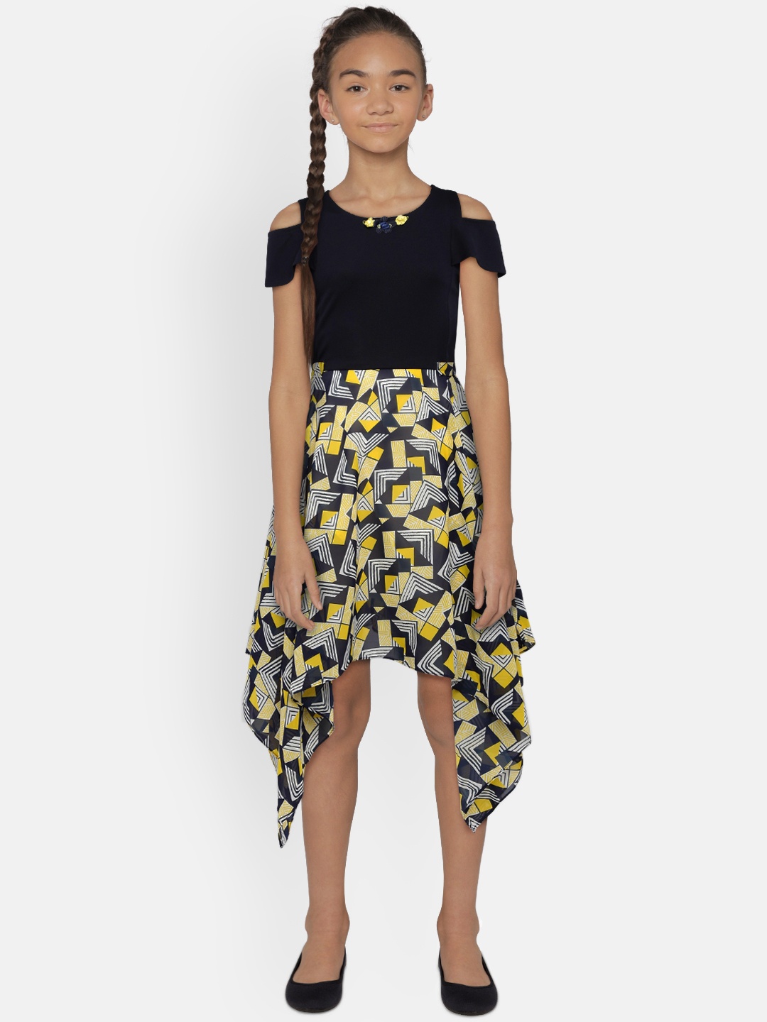 

Peppermint Girls Black Printed Fit and Flare Dress