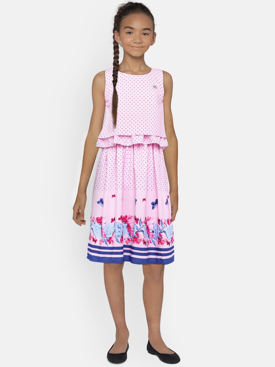 

Peppermint Girls Pink Printed Fit and Flare Dress