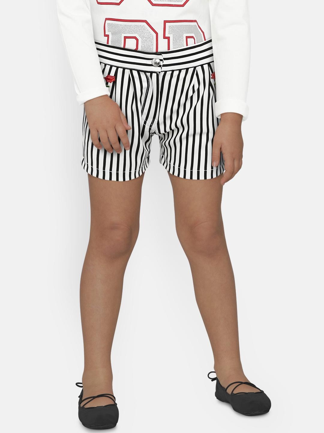 

Peppermint Girls Black & White Striped Regular Shorts