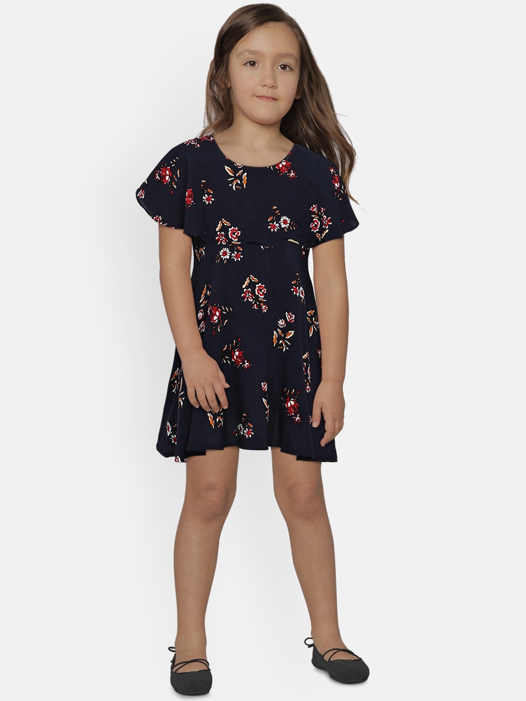 

Peppermint Girls Navy Blue Printed A-Line Dress
