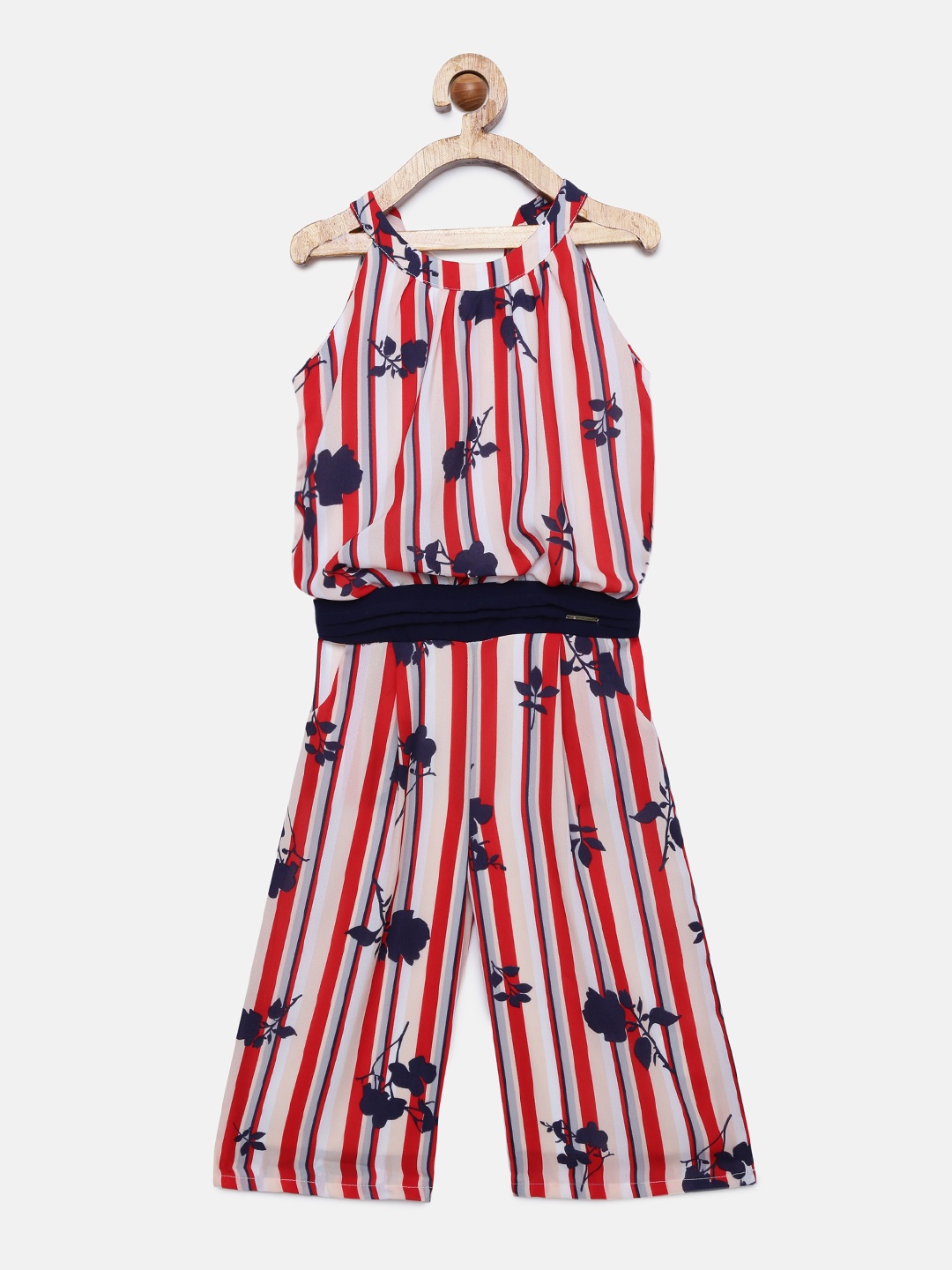 

Peppermint Girls Red & Beige Printed Basic Jumpsuit