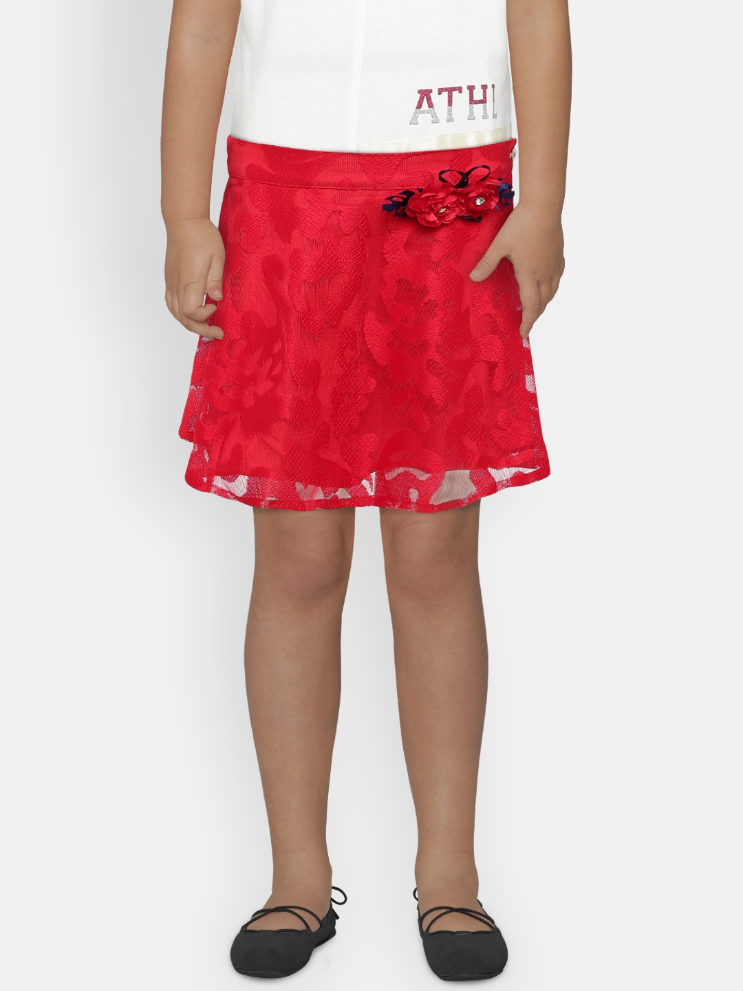 

Peppermint Girls Red Lace RETRO FUSION A-Line Skirt