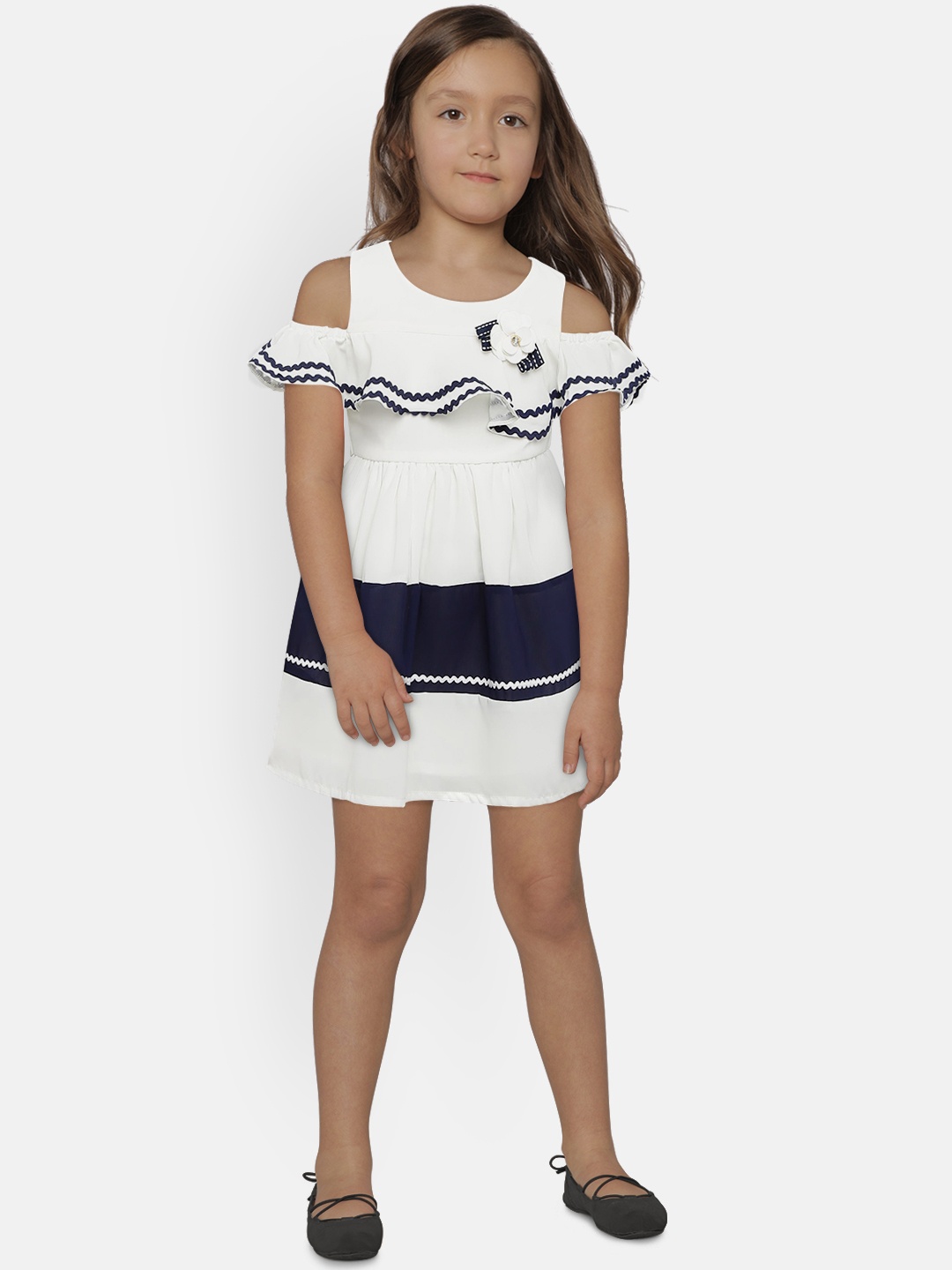 

Peppermint Girls Off-White Colourblocked Fit and Flare Dress