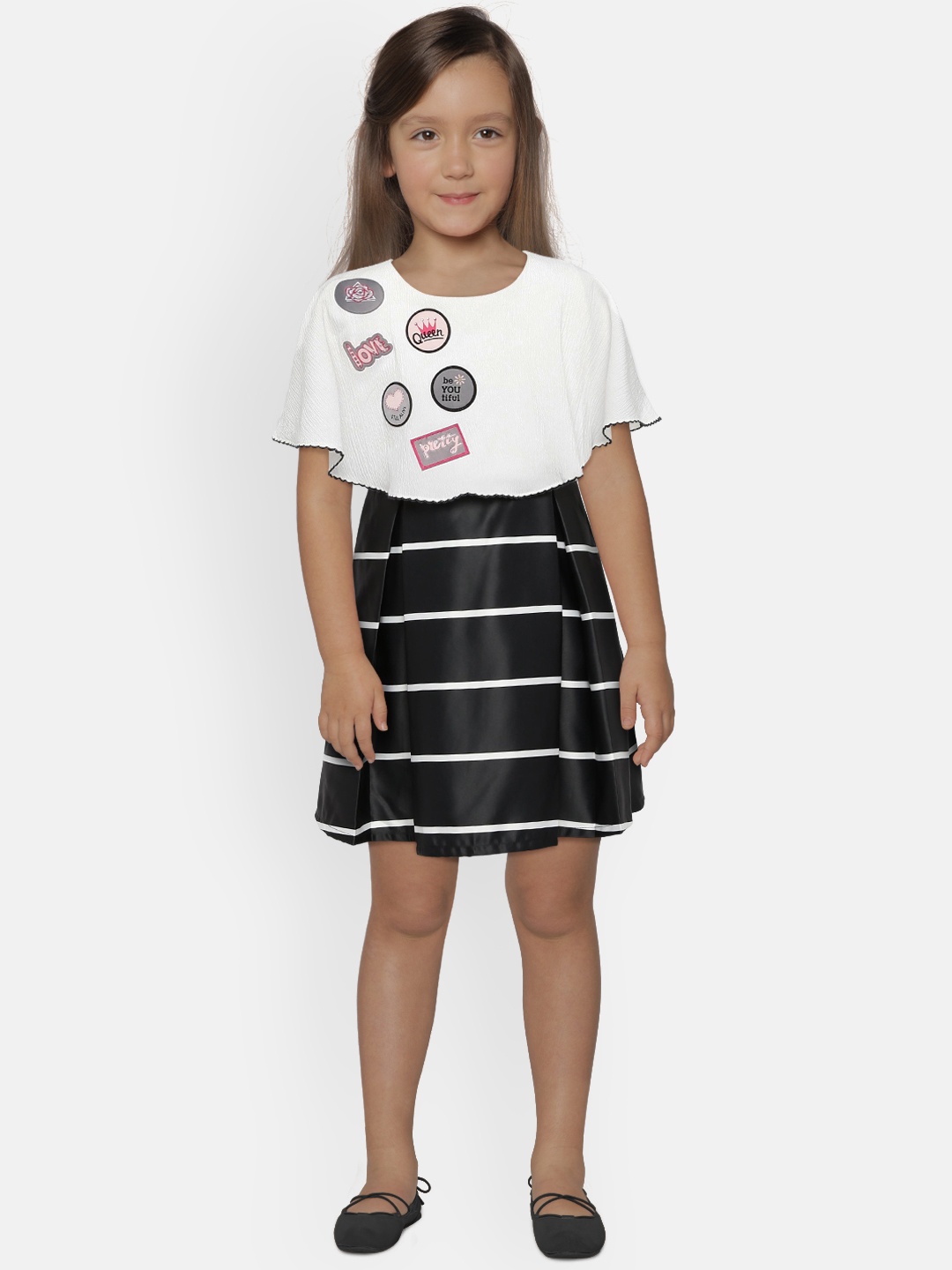 

Peppermint Girls White & Charcoal Grey Colourblocked Fit and Flare Dress