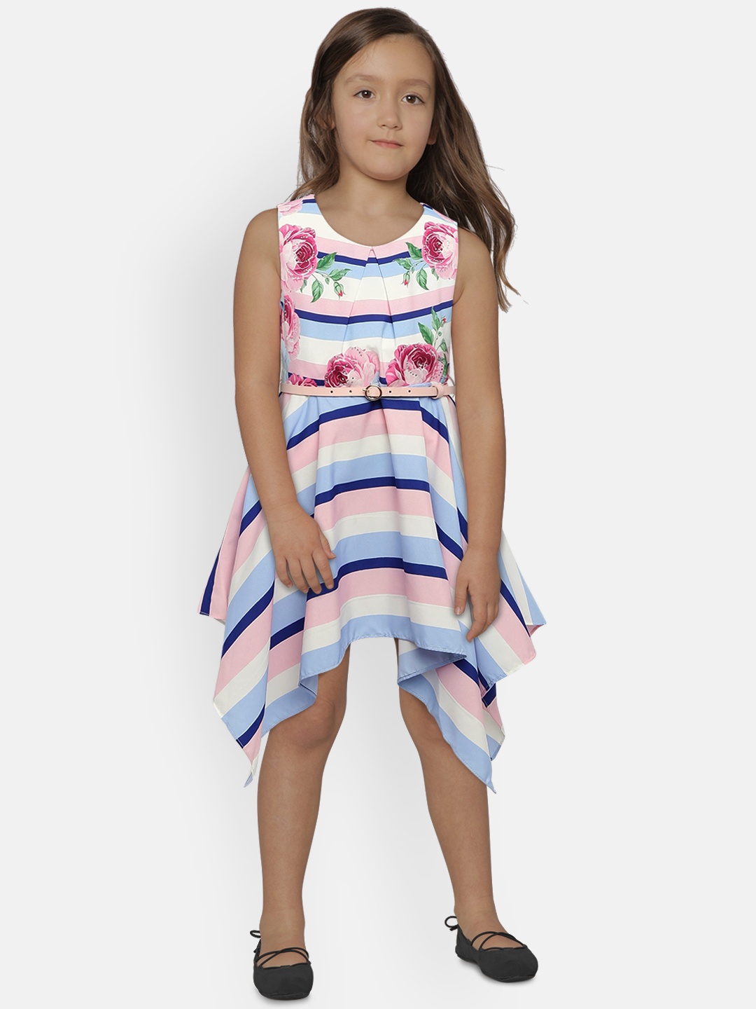 

Peppermint Girls Pink & Blue Printed Fit and Flare Dress