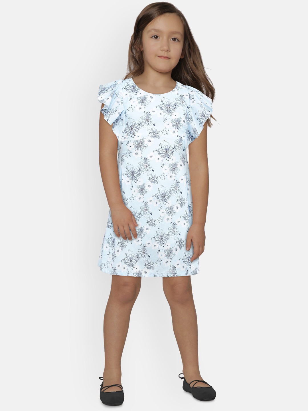 

Peppermint Girls Blue & Grey Printed Fit and Flare Dress