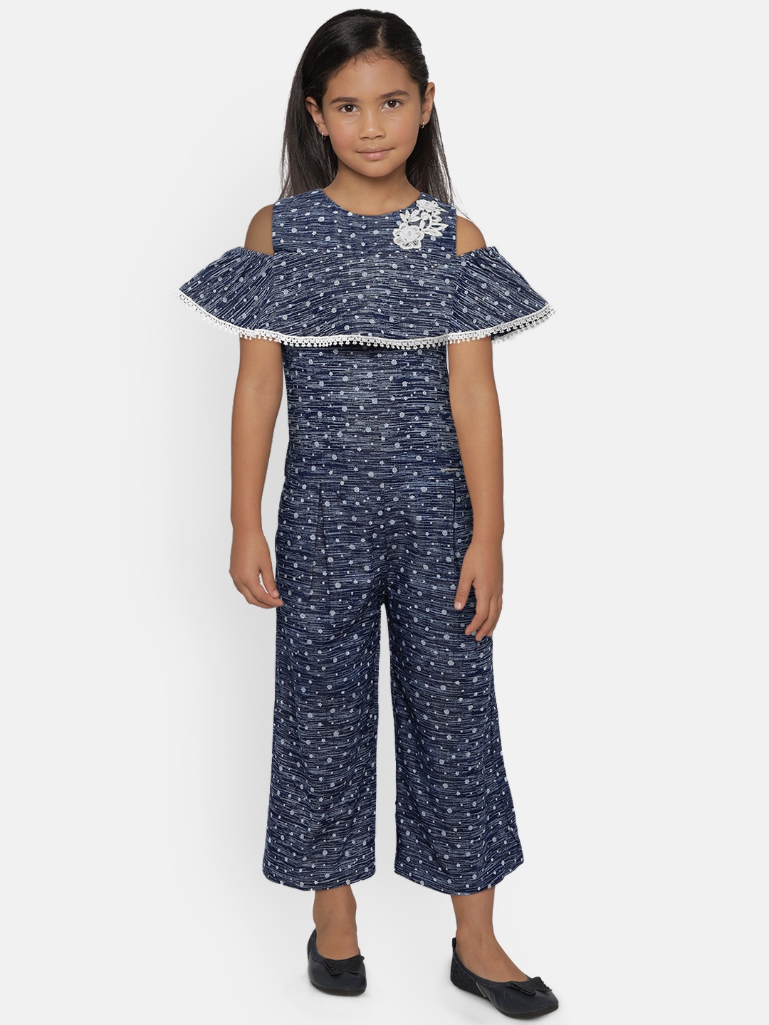

Peppermint Girls Navy Blue Printed Basic Jumpsuit