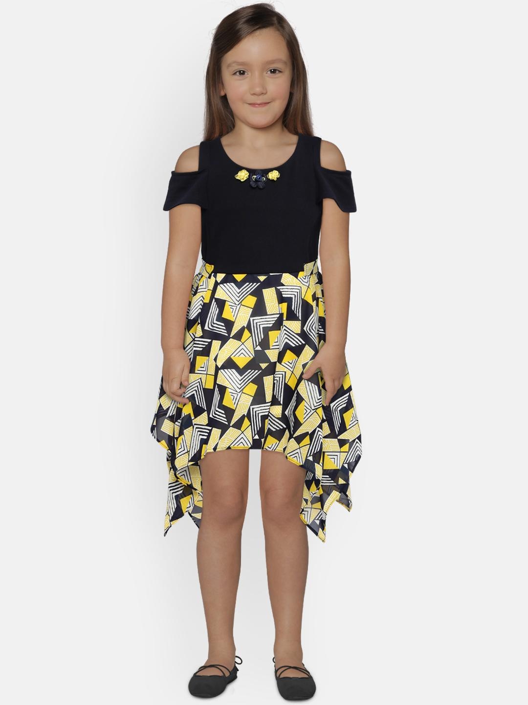 

Peppermint Girls Navy Blue Printed Fit and Flare Dress