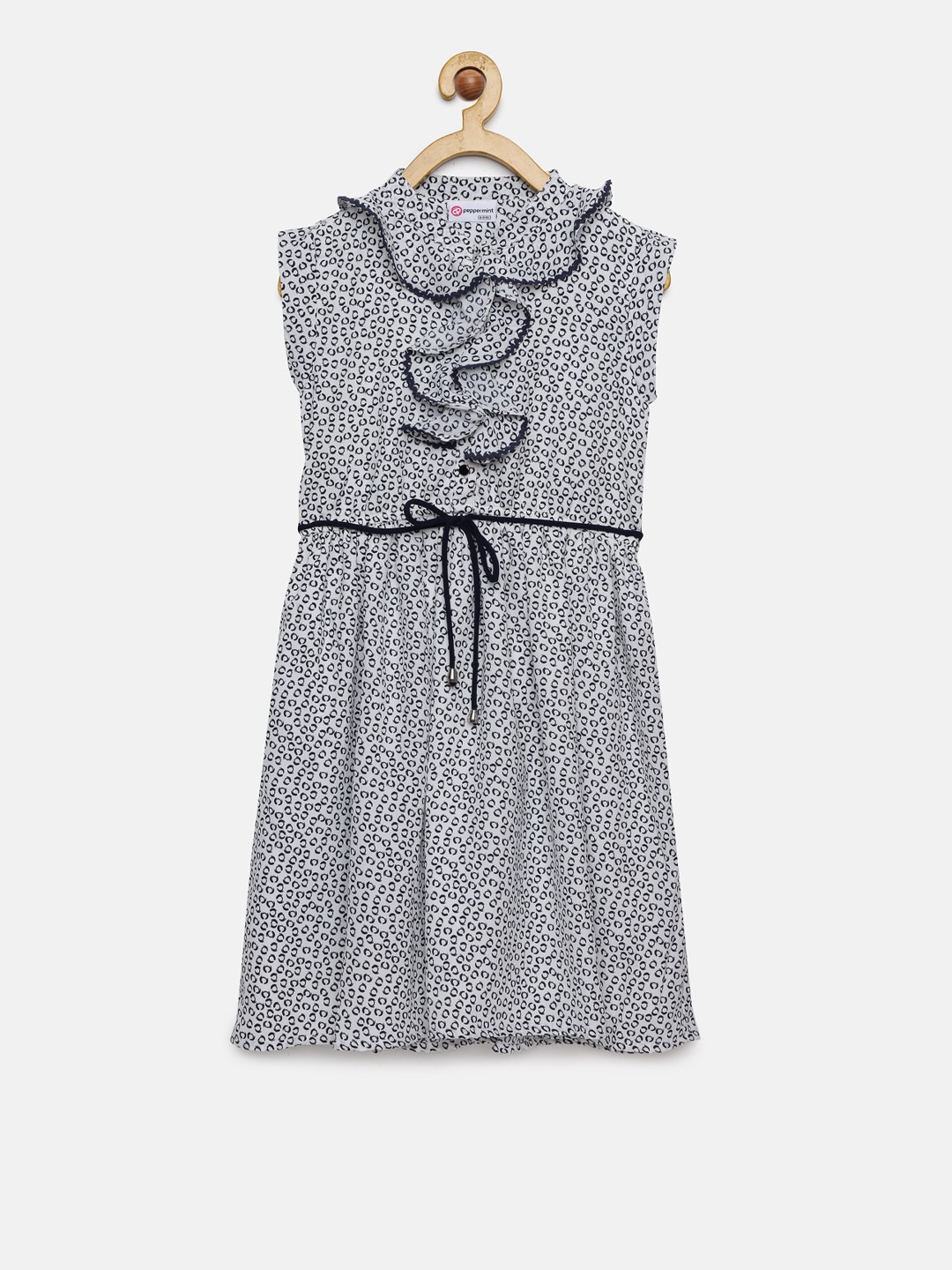 

Peppermint Girls White Printed Fit and Flare Dress