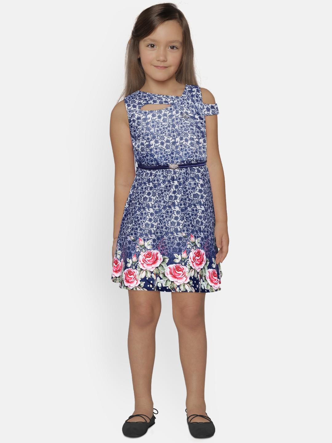 

Peppermint Girls Blue RETRO FUSION Printed Fit and Flare Dress